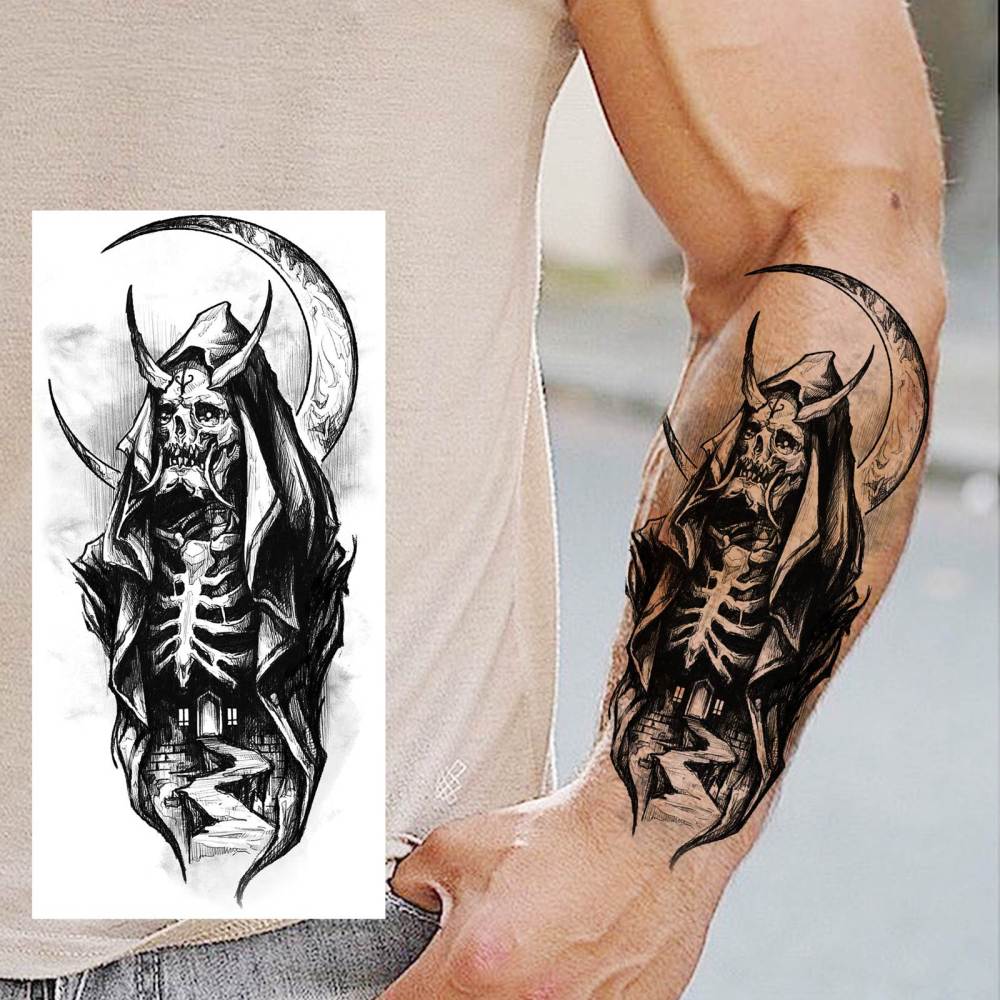 8 Sheets Skull Skeleton Halloween Temporary Tattoos For Women Men Adults Hands Finger Foot Neck Clavicle Shank Arm Body Art Makeup, Semi Permanent Temp Fake Tattoo Stickers Waterproof Long Lasting Realistic Tatoos For Festival Party Accessory