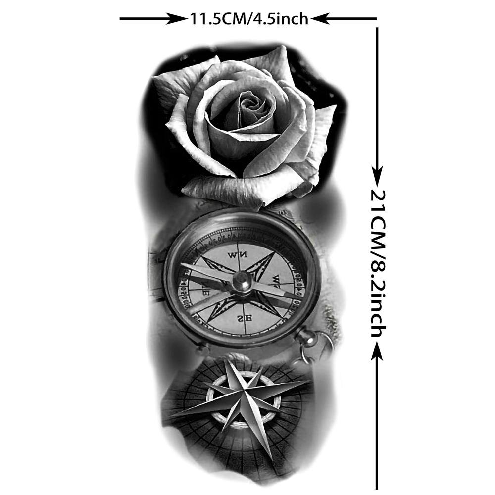 8 Sheets Flower Rose Temporary Tattoos For Women Men Adults Hands Finger Foot Neck Clavicle Shank Arm Body Art Makeup, Semi Permanent Temp Fake Tattoo Stickers Waterproof Long Lasting Realistic Tatoos For Festival Party Accessory