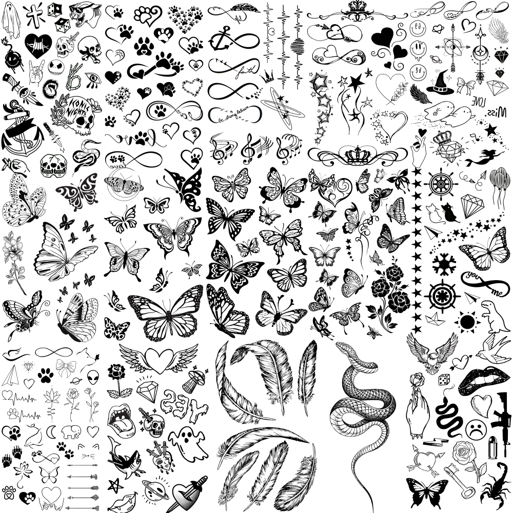 15 Sheets Y2k butterfly Temporary Tattoos For Women Men Adults Hands Finger Foot Neck Clavicle Legs Thigh Forearm Shank Arm Body Art Makeup, Semi Permanent Temp Fake Tattoo Stickers Waterproof Long Lasting Realistic Tatoos For Festival Party Accessory