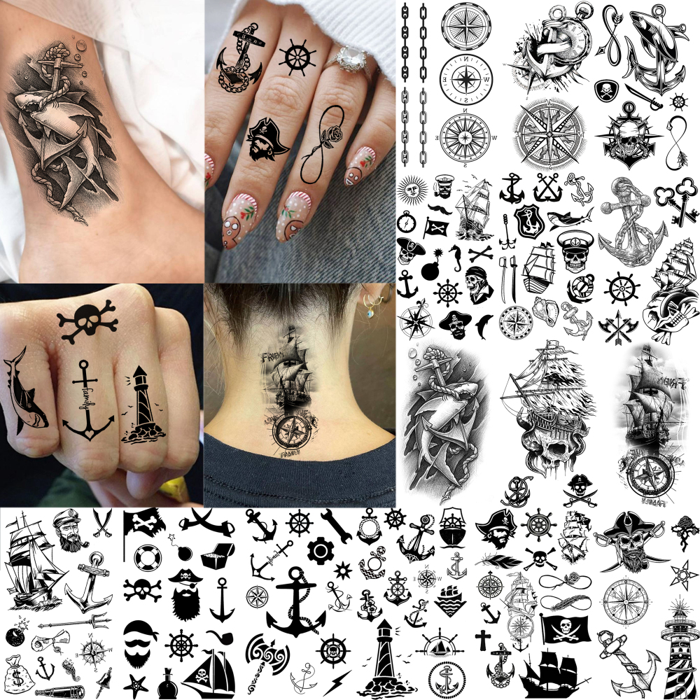 15 Sheets Y2k Ship Temporary Tattoos For Women Men Adults Hands Finger Foot Neck Clavicle Legs Thigh Forearm Shank Arm Body Art Makeup, Semi Permanent Temp Fake Tattoo Stickers Waterproof Long Lasting Realistic Tatoos For Festival Party Accessory