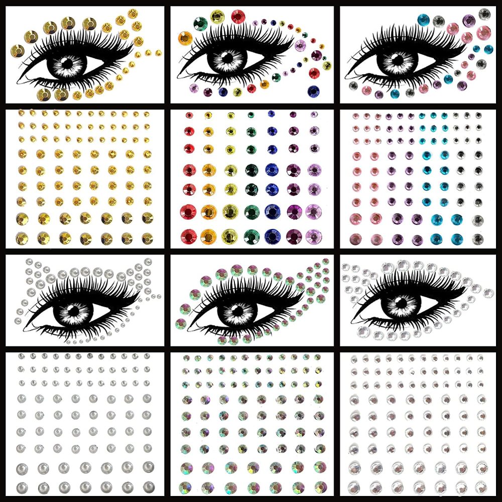 6 Sheets Bindi Dots Face Jewels Face Jewelry For Women Face Gems Stick On Eye Forehead Crystals Sticker Tears Rainbow Pearl Rhinestones For Makeup Party Festival Accessory Nail Art Decoration