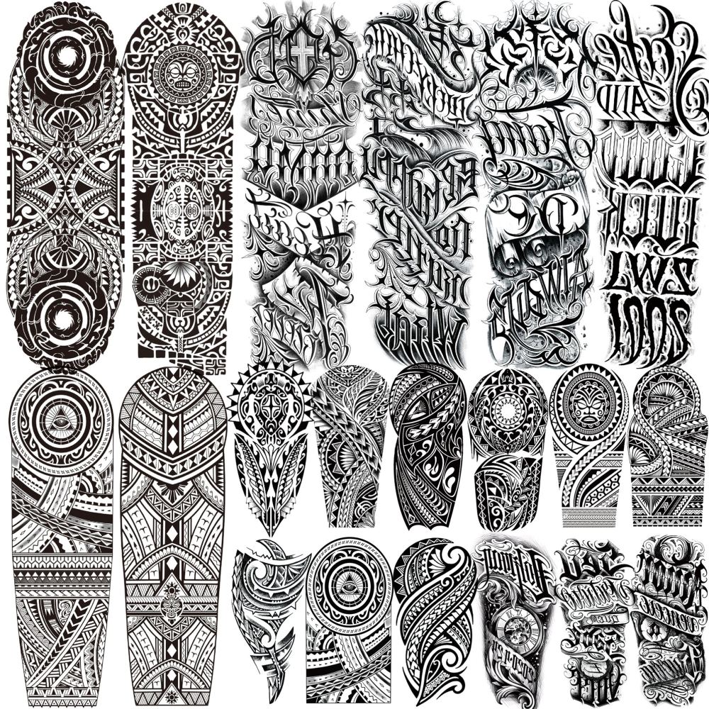 20 Sheets Full Arm Sleeve Maori Temporary Tattoos For Women Men Adults Hands Finger Foot Neck Clavicle Legs Thigh Arm Body Art Makeup, Semi Permanent Temp Fake Tattoo Stickers Waterproof Long Lasting Realistic Tatoos For Festival Party Accessory