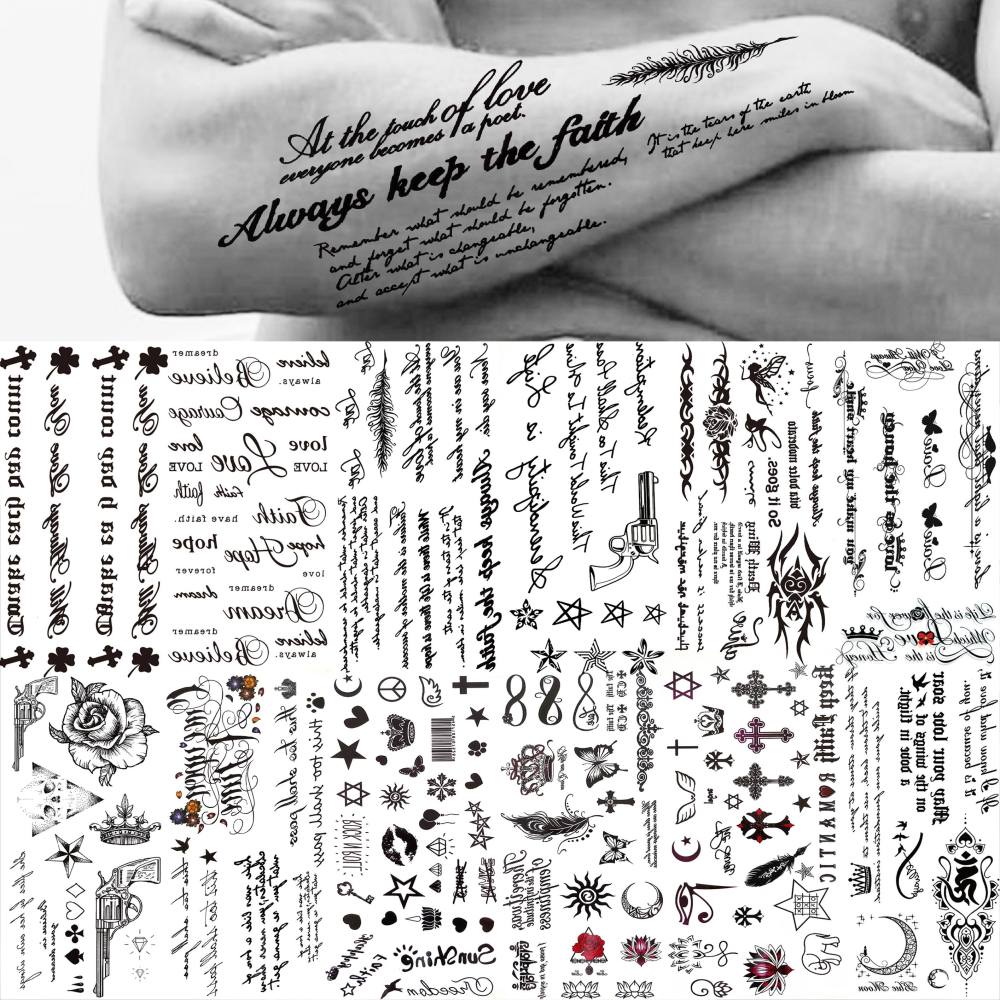 12 Sheets Letter Words Quote Temporary Tattoos For Women Men Adults Hands Finger Foot Neck Clavicle Shank Arm Body Art Makeup, Semi Permanent Temp Fake Tattoo Stickers Waterproof Long Lasting Realistic Tatoos For Festival Party Accessory