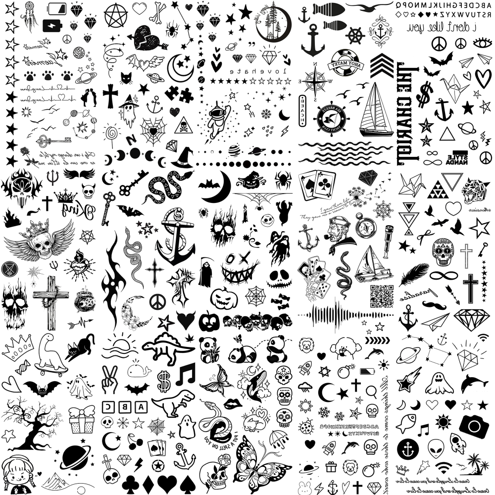 15 Sheets abstract dino symbol Temporary Tattoos For Women Men Adults Hands Finger Foot Neck Clavicle Shank Arm Body Art Makeup, Semi Permanent Temp Fake Tattoo Stickers Waterproof Long Lasting Realistic Tatoos For Festival Party Accessory
