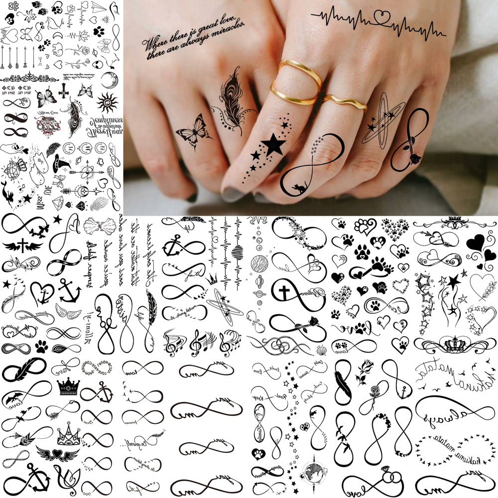 15 Sheets Infinity symbol Temporary Tattoos For Women Men Adults Hands Finger Foot Neck Clavicle Shank Arm Body Art Makeup, Semi Permanent Temp Fake Tattoo Stickers Waterproof Long Lasting Realistic Tatoos For Festival Party Accessory