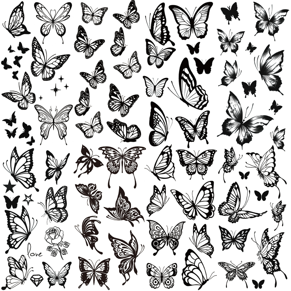 8 Sheets Y2k Butterfly Temporary Tattoos For Women Men Adults Hands Finger Foot Neck Clavicle Legs Thigh Arm Body Art Makeup, Semi Permanent Temp Fake Tattoo Stickers Waterproof Long Lasting Realistic Tatoos For Festival Party Accessory
