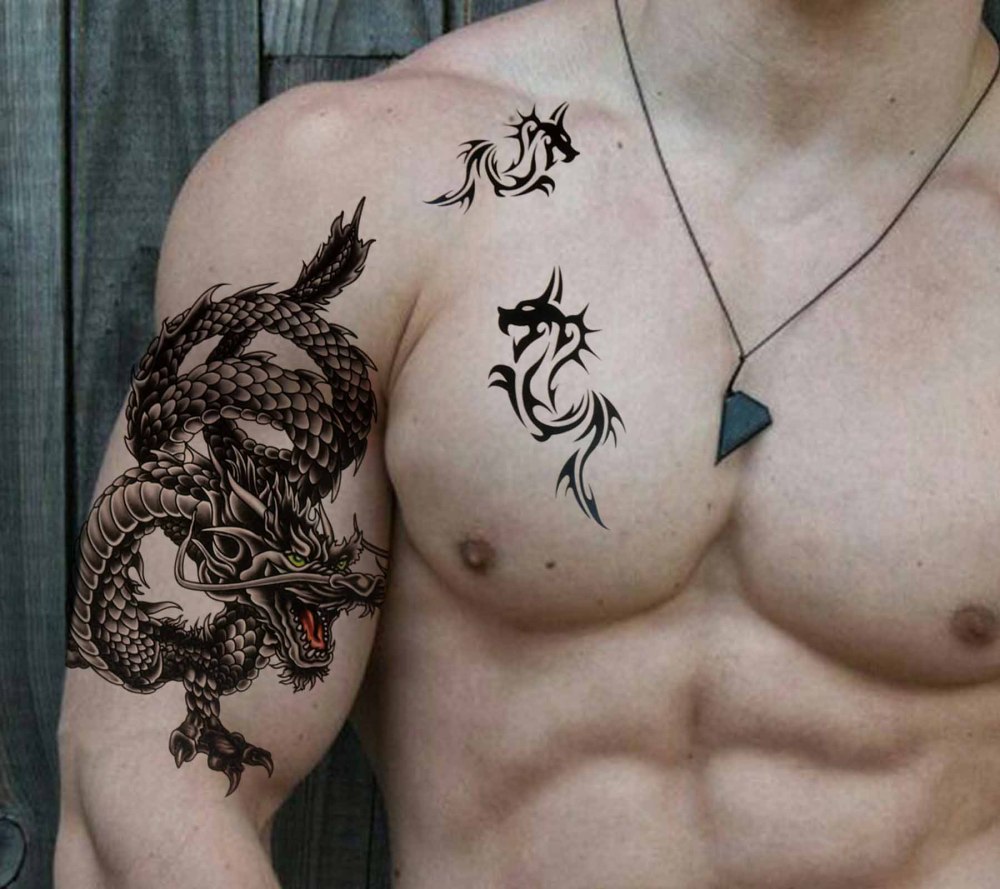 6 Sheets Dragon Temporary Tattoos For Women Men Adults Hands Finger Foot Neck Clavicle Shank Arm Body Art Makeup, Semi Permanent Temp Fake Tattoo Stickers Waterproof Long Lasting Realistic Tatoos For Festival Party Accessory