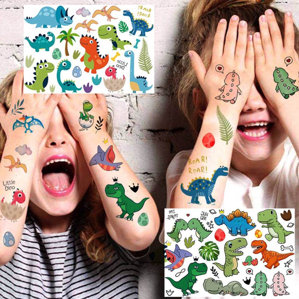 6 Sheets Cartoon Dinosaur Temporary Tattoos For Women Men Adults Kids Hands Finger Foot Neck Clavicle Shank Arm Body Art Makeup, Semi Permanent Temp Fake Tattoo Stickers Waterproof Long Lasting Realistic Tatoos For Festival Party Accessory
