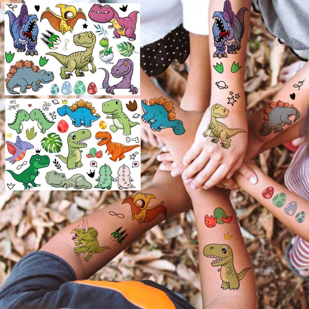 6 Sheets Cartoon Dinosaur Temporary Tattoos For Women Men Adults Kids Hands Finger Foot Neck Clavicle Shank Arm Body Art Makeup, Semi Permanent Temp Fake Tattoo Stickers Waterproof Long Lasting Realistic Tatoos For Festival Party Accessory