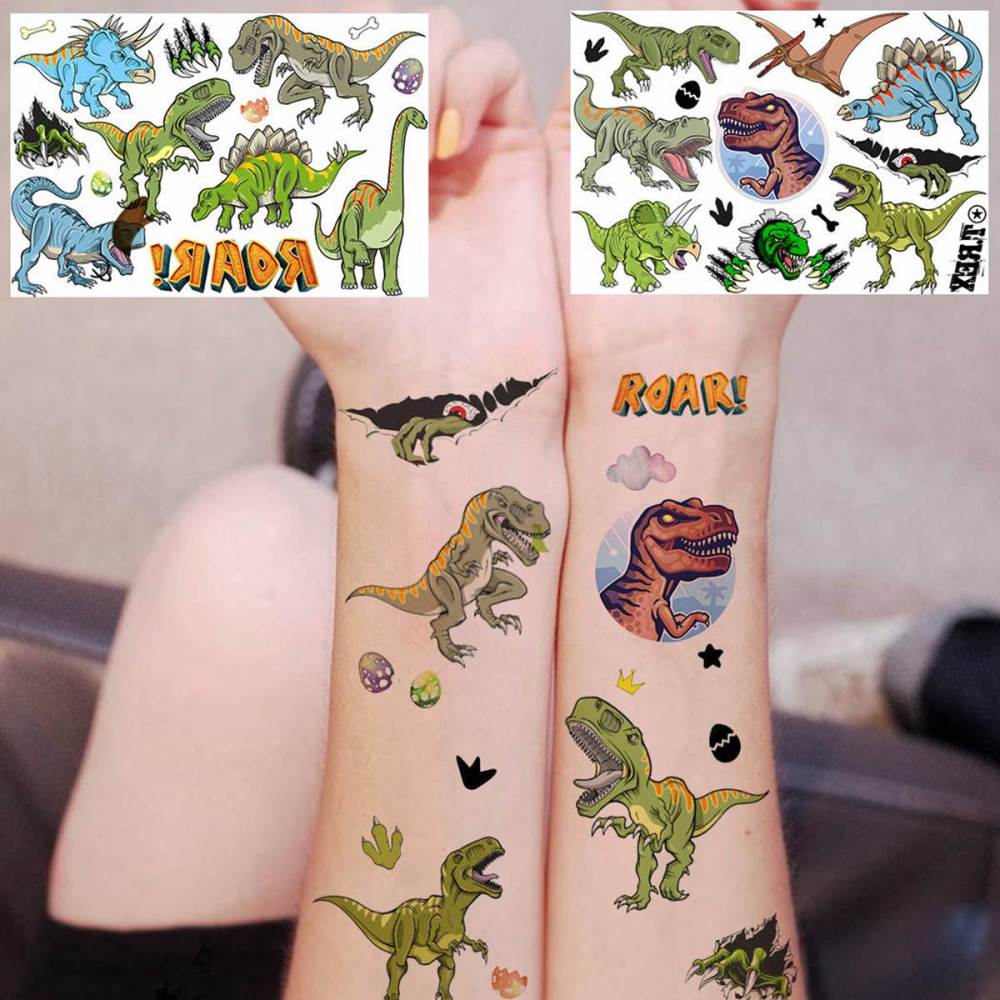 6 Sheets Cartoon Dinosaur Temporary Tattoos For Women Men Adults Kids Hands Finger Foot Neck Clavicle Shank Arm Body Art Makeup, Semi Permanent Temp Fake Tattoo Stickers Waterproof Long Lasting Realistic Tatoos For Festival Party Accessory
