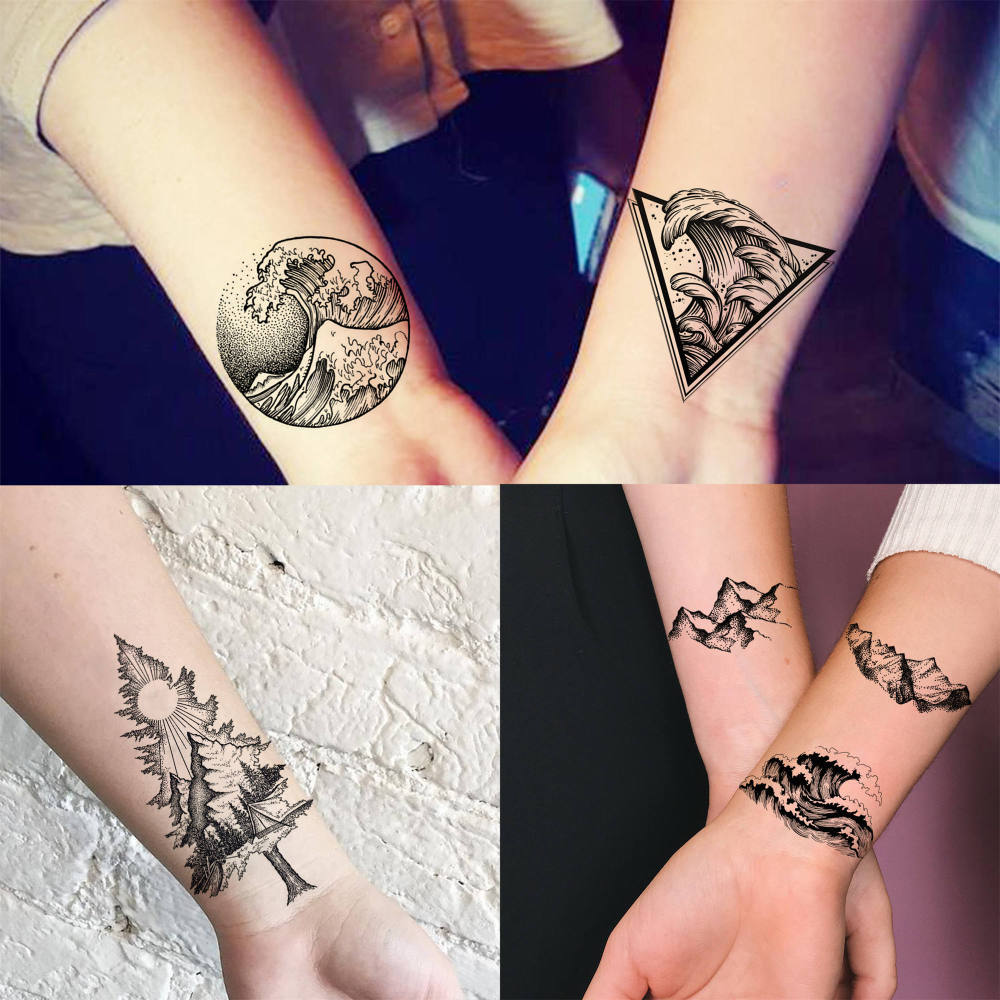 15 Sheets Mountain Temporary Tattoos For Women Men Adults Kids Hands Finger Foot Neck Clavicle Shank Arm Body Art Makeup, Semi Permanent Temp Fake Tattoo Stickers Waterproof Long Lasting Realistic Tatoos For Festival Party Accessory