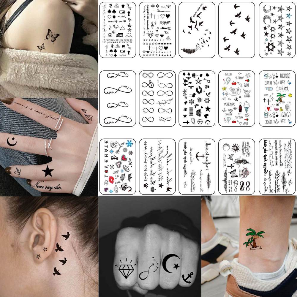 15 Sheets Cute Y2K Temporary Tattoos For Women Men Adults Hands Finger Foot Neck Clavicle Legs Thigh Forearm Shank Arm Body Art Makeup, Semi Permanent Temp Fake Tattoo Stickers Waterproof Long Lasting Realistic Tatoos For Festival Party Accessory