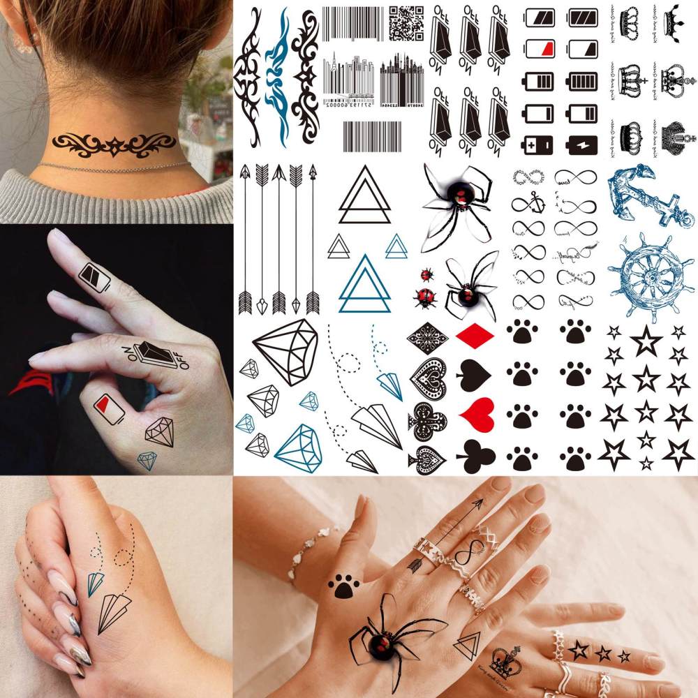 15 Sheets Cute Temporary Tattoos For Women Men Adults Hands Finger Foot Neck Clavicle Legs Thigh Forearm Shank Arm Body Art Makeup, Semi Permanent Temp Fake Tattoo Stickers Waterproof Long Lasting Realistic Tatoos For Festival Party Accessory