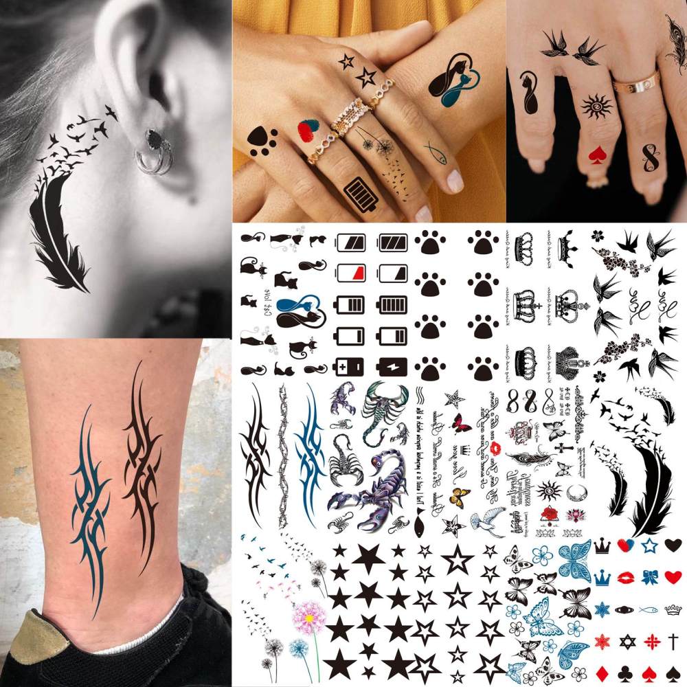 15 Sheets Cute Temporary Tattoos For Women Men Adults Hands Finger Foot Neck Clavicle Legs Thigh Forearm Shank Arm Body Art Makeup, Semi Permanent Temp Fake Tattoo Stickers Waterproof Long Lasting Realistic Tatoos For Festival Party Accessory