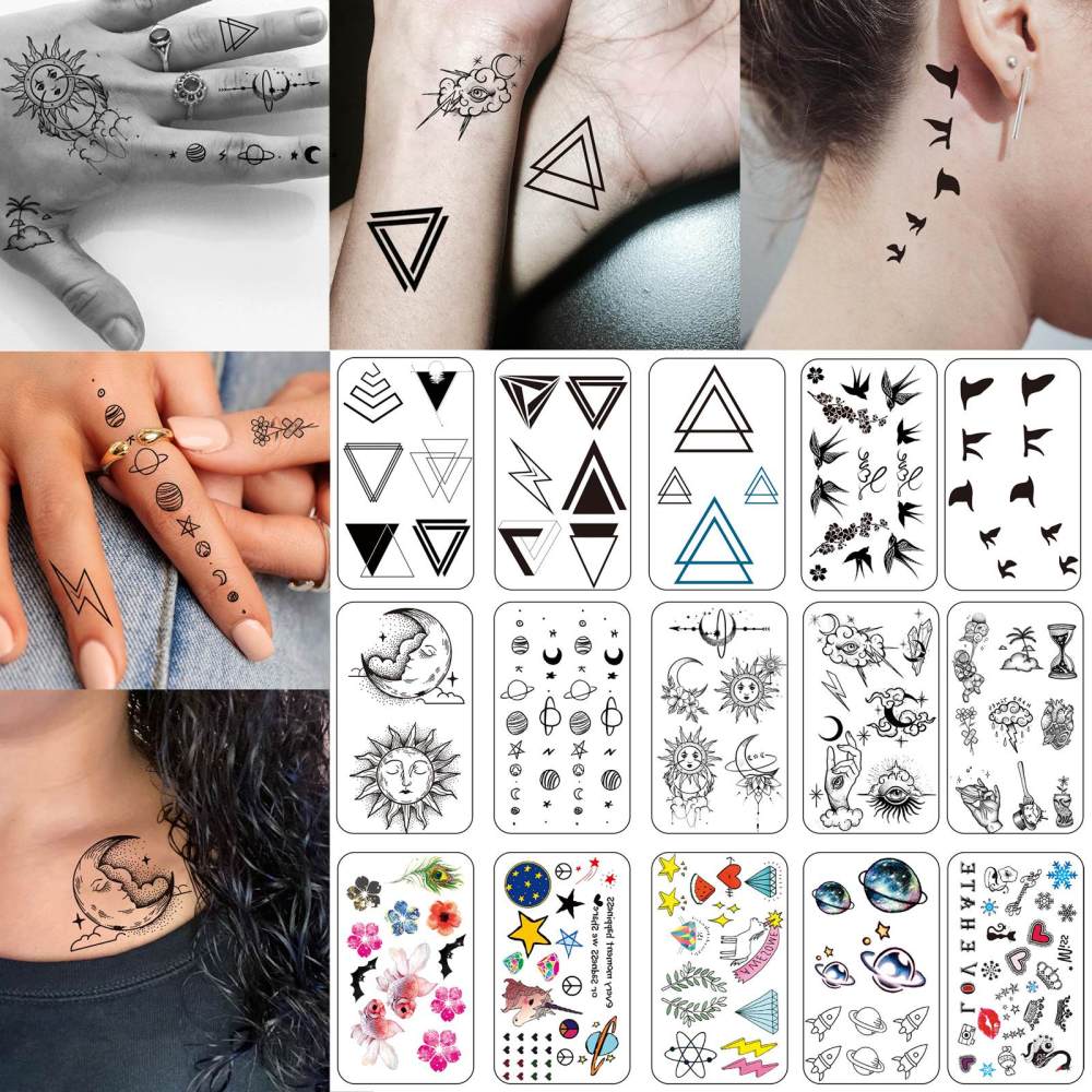 15 Sheets Cute Space Temporary Tattoos For Women Men Adults Hands Finger Foot Neck Clavicle Legs Thigh Forearm Shank Arm Body Art Makeup, Semi Permanent Temp Fake Tattoo Stickers Waterproof Long Lasting Realistic Tatoos For Festival Party Accessory