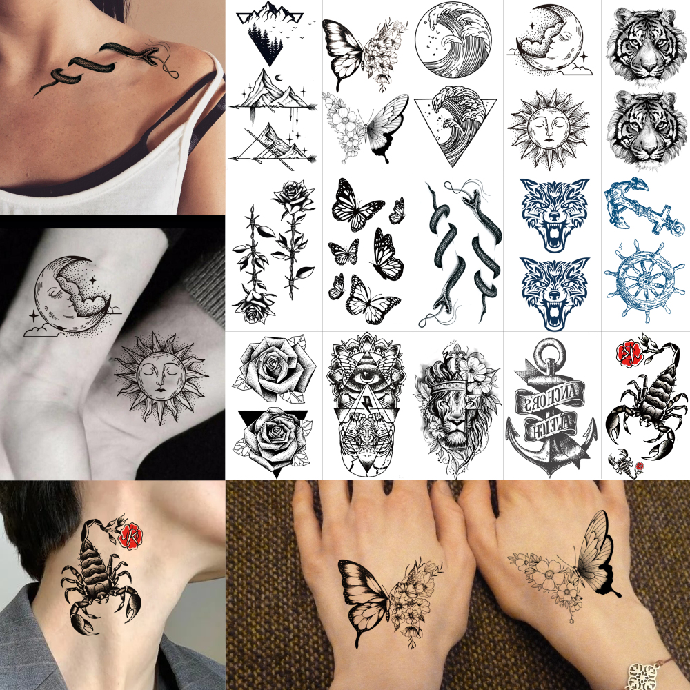 15 Sheets Animals Temporary Tattoos For Women Men Adults Hands Finger Foot Neck Clavicle Legs Forearm Shank Arm Body Art Makeup, Semi Permanent Temp Fake Tattoo Stickers Waterproof Long Lasting Realistic Tatoos For Festival Party Accessory