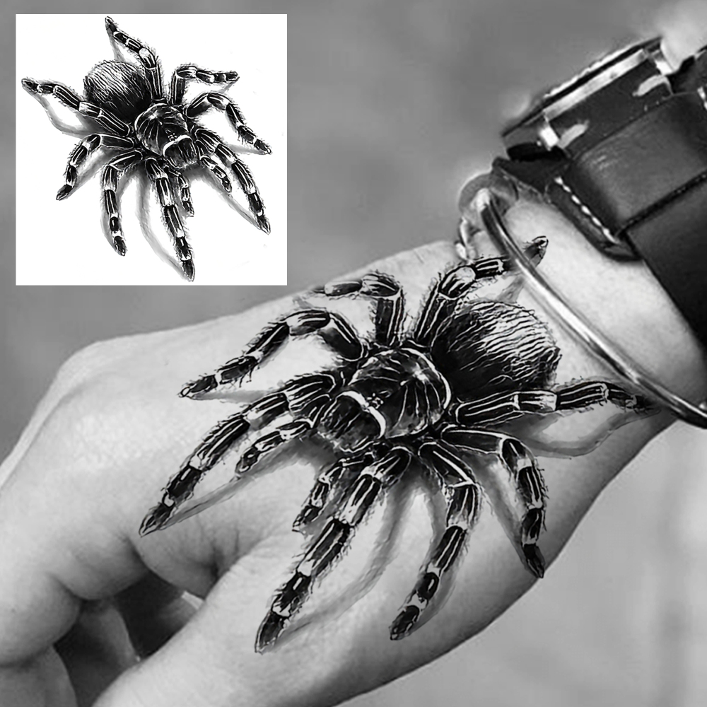 1 Sheet Spider Temporary Tattoos For Women Men Adults Hands Finger Foot Neck Clavicle Legs Forearm Shank Arm Body Art Makeup, Semi Permanent Temp Fake Tattoo Stickers Waterproof Long Lasting Realistic Tatoos For Festival Party Accessory