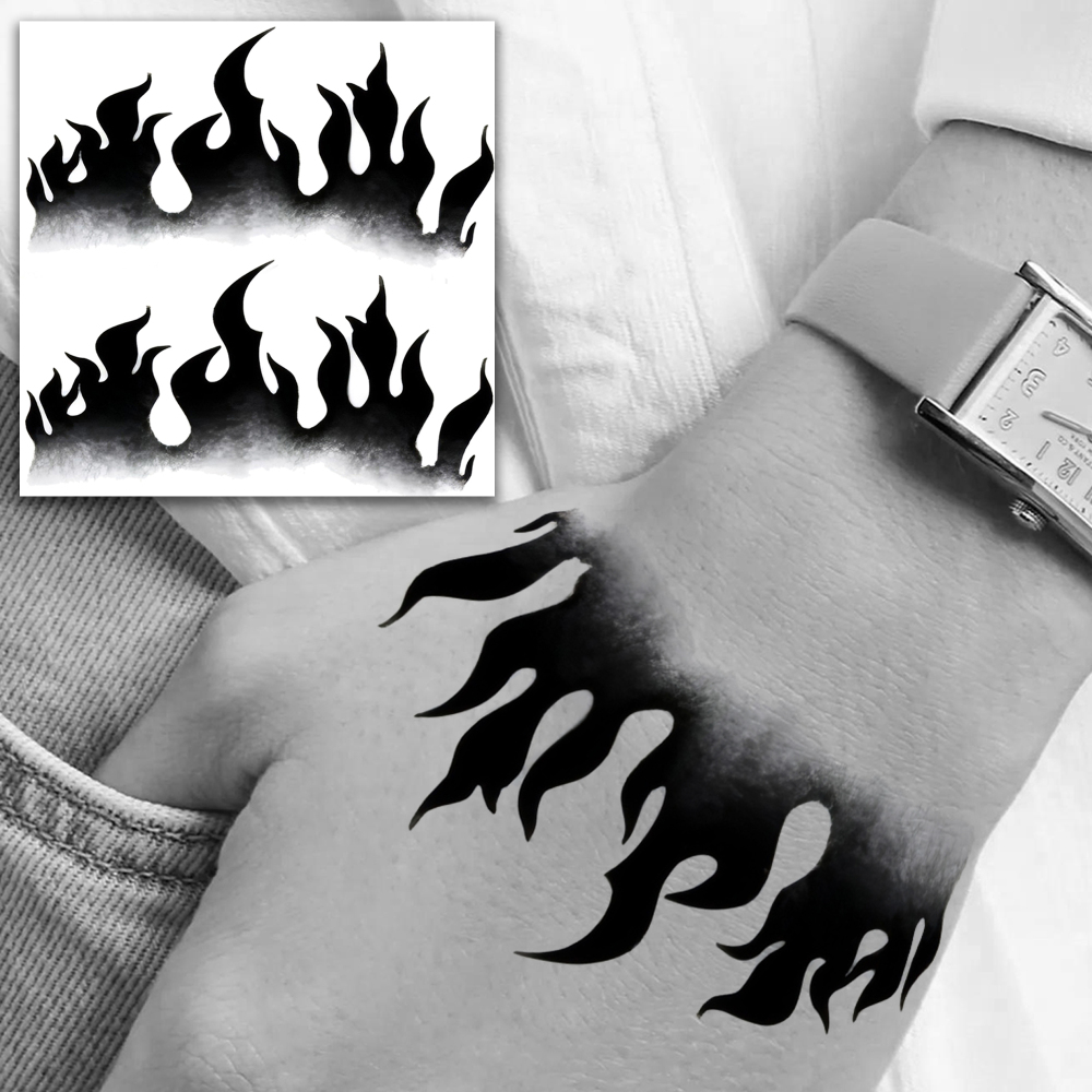1 Sheet Fire Temporary Tattoos For Women Men Adults Hands Finger Foot Neck Clavicle Legs Forearm Shank Arm Body Art Makeup, Semi Permanent Temp Fake Tattoo Stickers Waterproof Long Lasting Realistic Tatoos For Festival Party Accessory