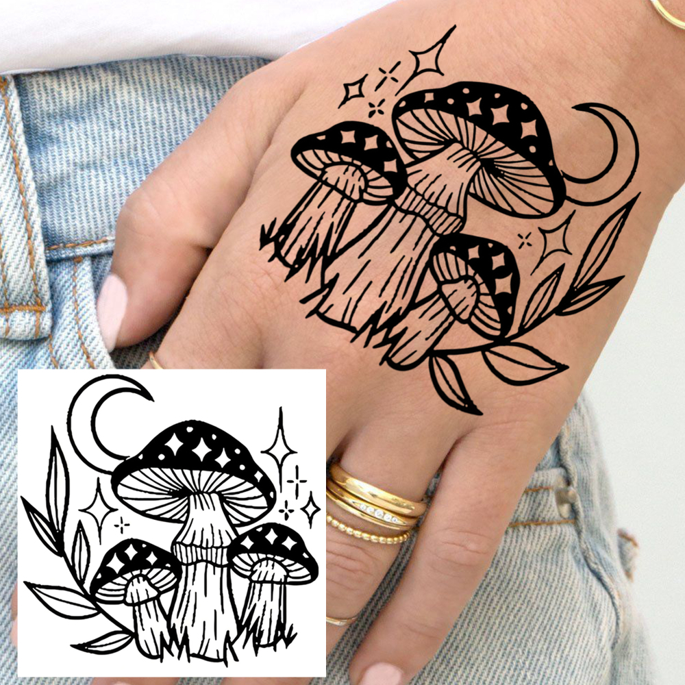 1 Sheet mushroom Temporary Tattoos For Women Men Adults Hands Finger Foot Neck Clavicle Legs Forearm Shank Arm Body Art Makeup, Semi Permanent Temp Fake Tattoo Stickers Waterproof Long Lasting Realistic Tatoos For Festival Party Accessory