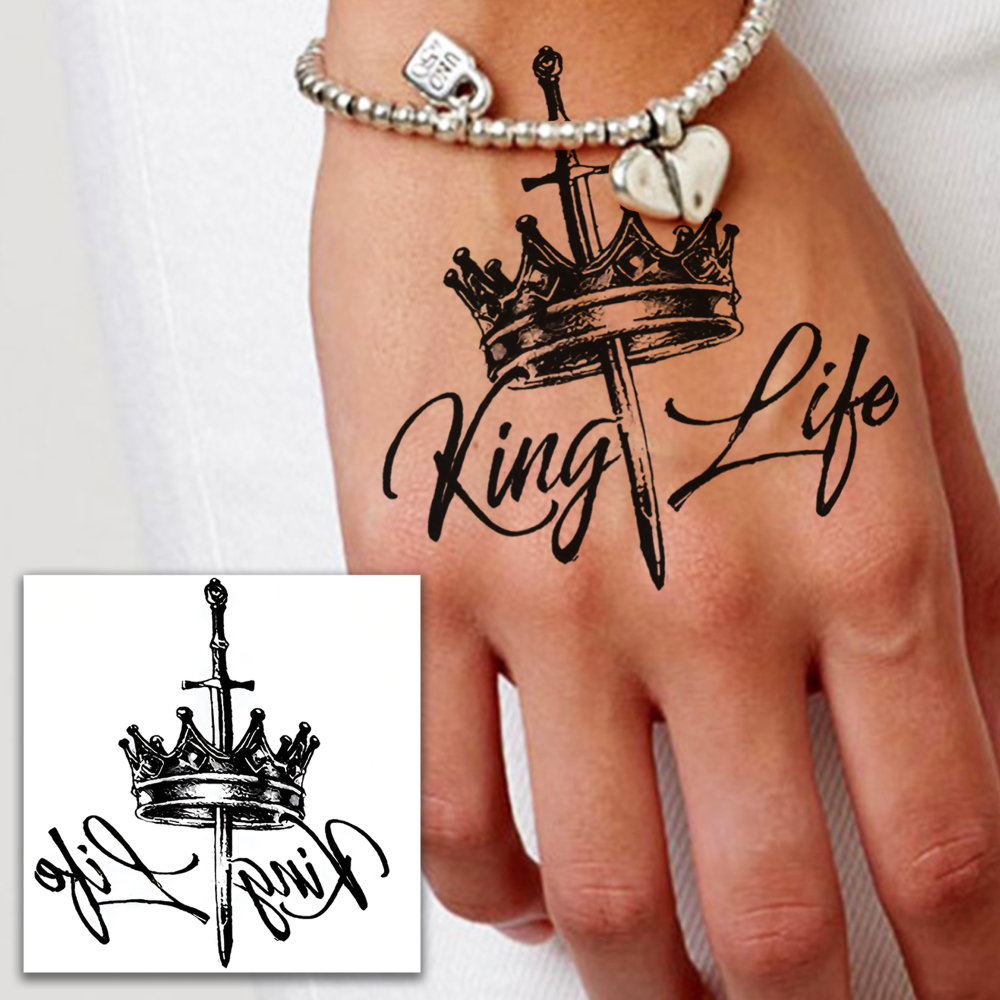 1 Sheet Crown Temporary Tattoos For Women Men Adults Hands Finger Foot Neck Clavicle Legs Forearm Shank Arm Body Art Makeup, Semi Permanent Temp Fake Tattoo Stickers Waterproof Long Lasting Realistic Tatoos For Festival Party Accessory