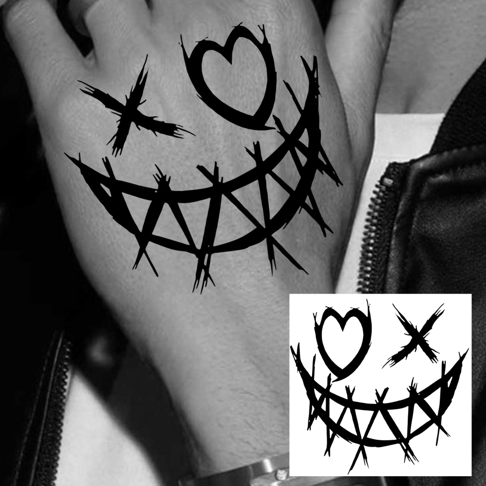 1 Sheet Smile Temporary Tattoos For Women Men Adults Hands Finger Foot Neck Clavicle Legs Forearm Shank Arm Body Art Makeup, Semi Permanent Temp Fake Tattoo Stickers Waterproof Long Lasting Realistic Tatoos For Festival Party Accessory