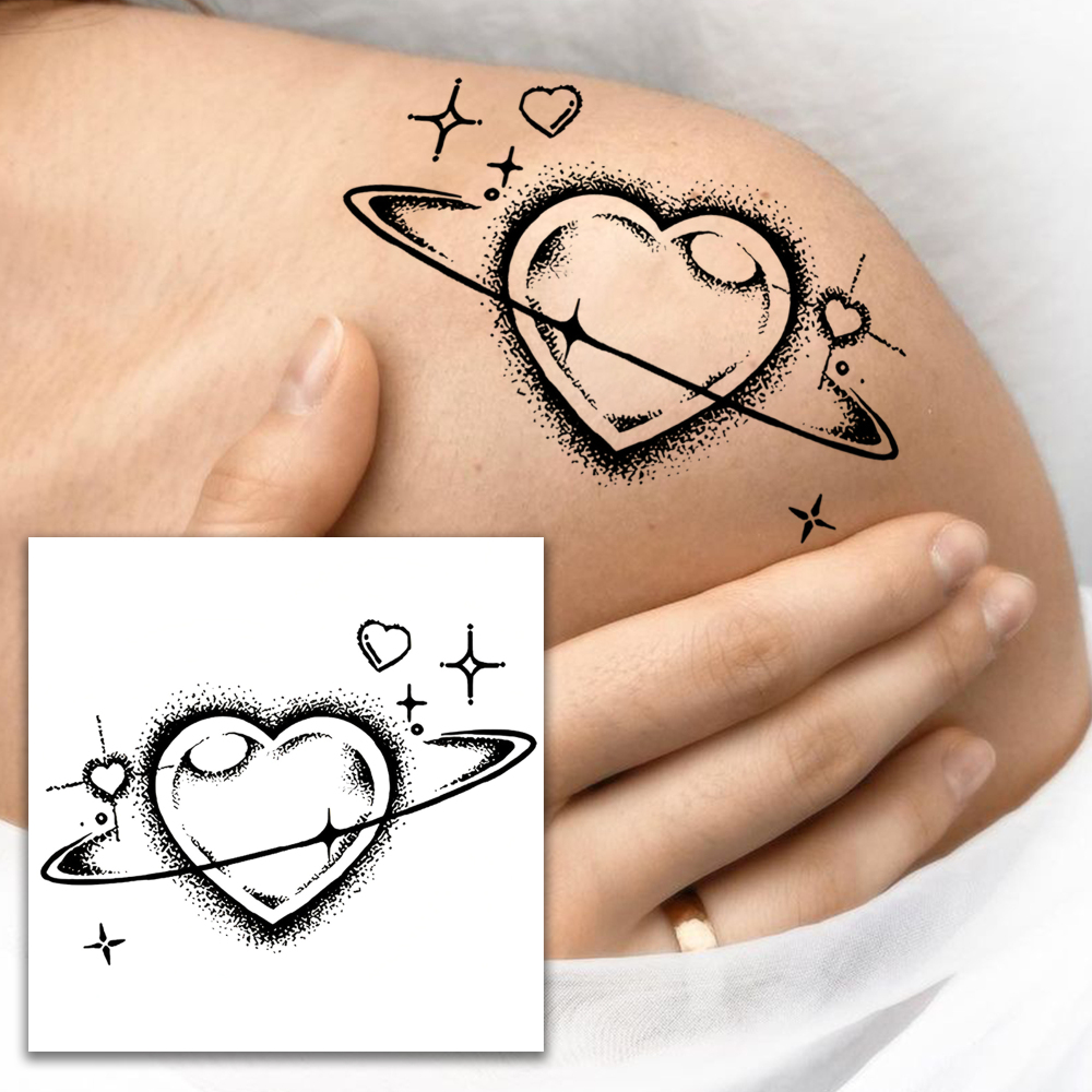 1 Sheet Heart Temporary Tattoos For Women Men Adults Hands Finger Foot Neck Clavicle Legs Forearm Shank Arm Body Art Makeup, Semi Permanent Temp Fake Tattoo Stickers Waterproof Long Lasting Realistic Tatoos For Festival Party Accessory