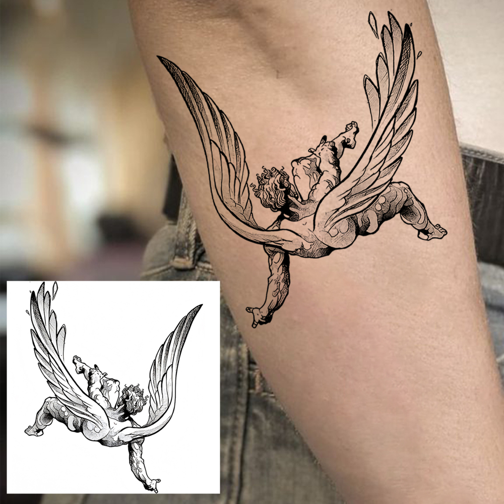 1 Sheet Angel Temporary Tattoos For Women Men Adults Hands Finger Foot Neck Clavicle Legs Forearm Shank Arm Body Art Makeup, Semi Permanent Temp Fake Tattoo Stickers Waterproof Long Lasting Realistic Tatoos For Festival Party Accessory