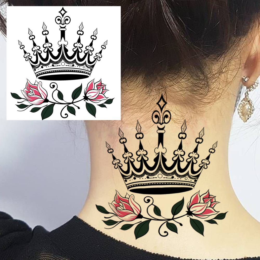 1 Sheet Crown Temporary Tattoos For Women Men Adults Hands Finger Foot Neck Clavicle Legs Forearm Shank Arm Body Art Makeup, Semi Permanent Temp Fake Tattoo Stickers Waterproof Long Lasting Realistic Tatoos For Festival Party Accessory