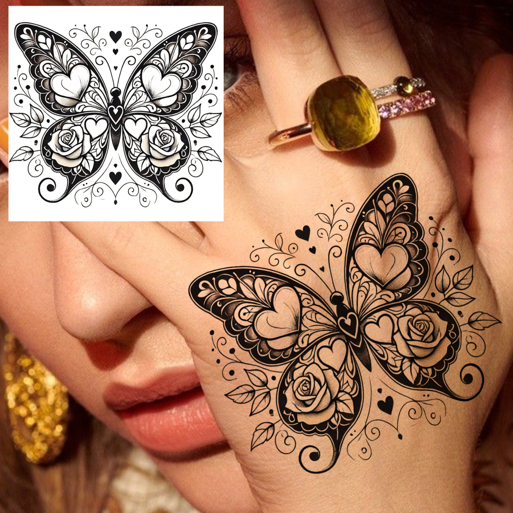 1 Sheet Butterfly Temporary Tattoos For Women Men Adults Hands Finger Foot Neck Clavicle Legs Forearm Shank Arm Body Art Makeup, Semi Permanent Temp Fake Tattoo Stickers Waterproof Long Lasting Realistic Tatoos For Festival Party Accessory