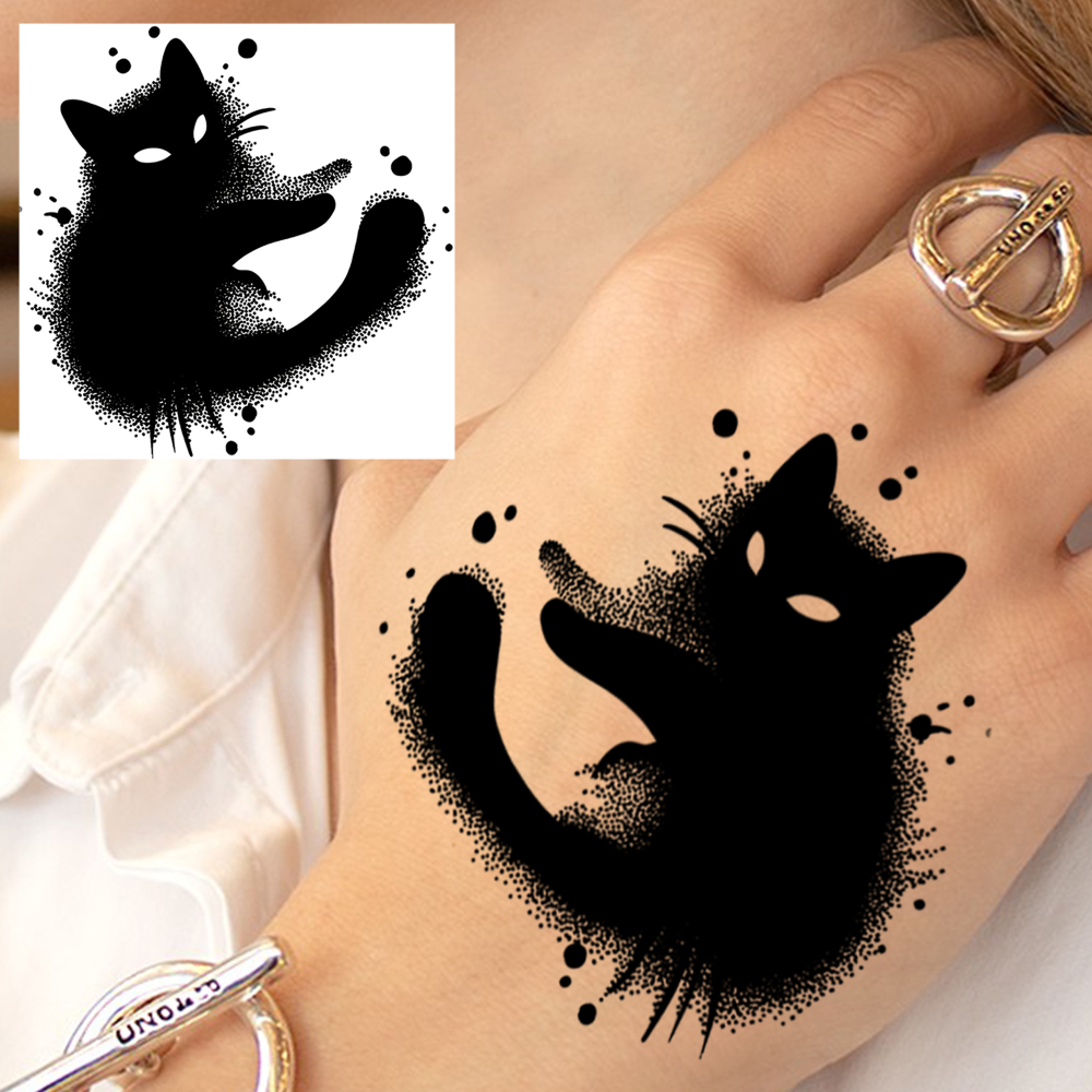 1 Sheet Cat Temporary Tattoos For Women Men Adults Hands Finger Foot Neck Clavicle Legs Forearm Shank Arm Body Art Makeup, Semi Permanent Temp Fake Tattoo Stickers Waterproof Long Lasting Realistic Tatoos For Festival Party Accessory