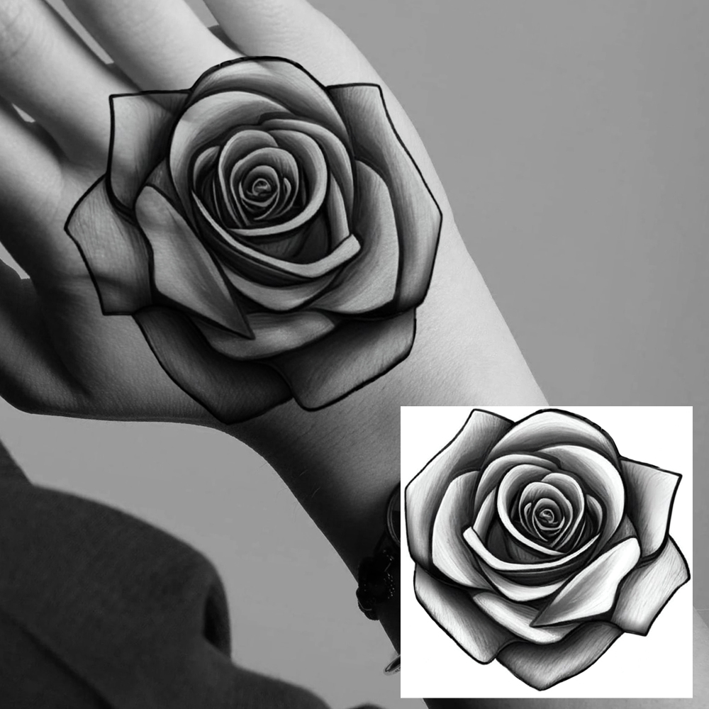 1 Sheet Flower Rose Temporary Tattoos For Women Men Adults Hands Finger Foot Neck Clavicle Legs Forearm Shank Arm Body Art Makeup, Semi Permanent Temp Fake Tattoo Stickers Waterproof Long Lasting Realistic Tatoos For Festival Party Accessory