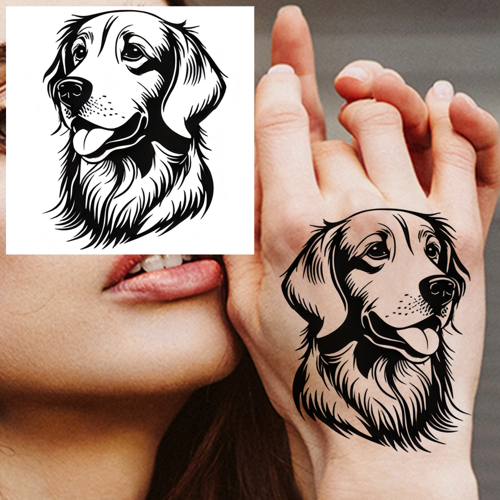 1 Sheet Dog Temporary Tattoos For Women Men Adults Hands Finger Foot Neck Clavicle Legs Forearm Shank Arm Body Art Makeup, Semi Permanent Temp Fake Tattoo Stickers Waterproof Long Lasting Realistic Tatoos For Festival Party Accessory