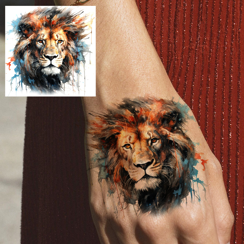 1 Sheet Lion Temporary Tattoos For Women Men Adults Hands Finger Foot Neck Clavicle Legs Forearm Shank Arm Body Art Makeup, Semi Permanent Temp Fake Tattoo Stickers Waterproof Long Lasting Realistic Tatoos For Festival Party Accessory