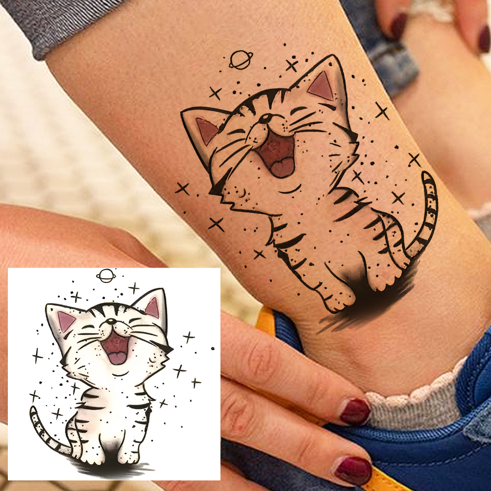 1 Sheet Cat Temporary Tattoos For Women Men Adults Hands Finger Foot Neck Clavicle Legs Forearm Shank Arm Body Art Makeup, Semi Permanent Temp Fake Tattoo Stickers Waterproof Long Lasting Realistic Tatoos For Festival Party Accessory