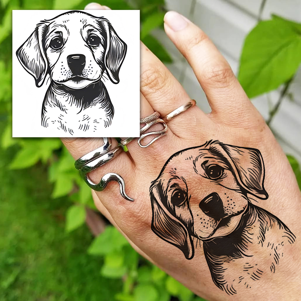 1 Sheet Dog Temporary Tattoos For Women Men Adults Hands Finger Foot Neck Clavicle Legs Forearm Shank Arm Body Art Makeup, Semi Permanent Temp Fake Tattoo Stickers Waterproof Long Lasting Realistic Tatoos For Festival Party Accessory
