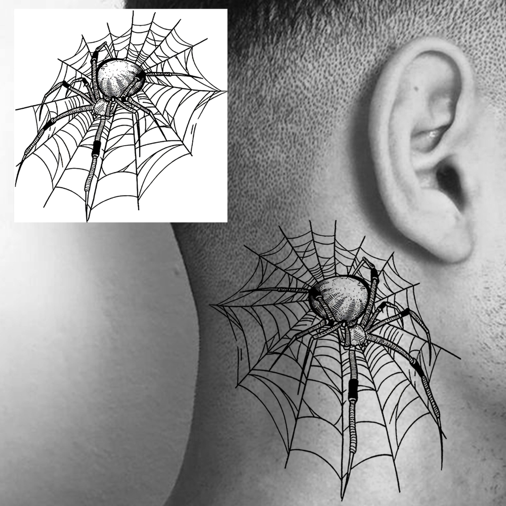 1 Sheet Halloween Spider Web Temporary Tattoos For Women Men Adults Hands Finger Foot Neck Clavicle Legs Forearm Shank Arm Body Art Makeup, Semi Permanent Temp Fake Tattoo Stickers Waterproof Long Lasting Realistic Tatoos For Festival Party Accessory