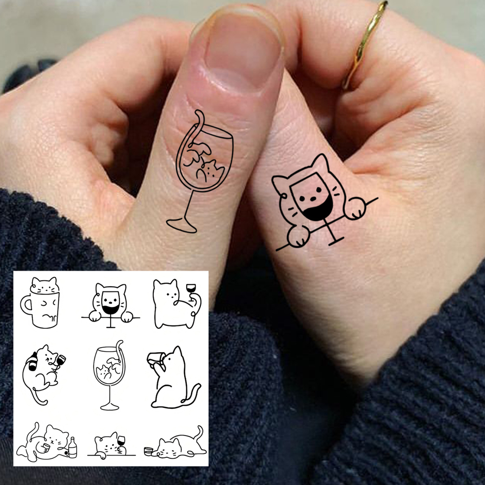 1 Sheet Y2K Cat Temporary Tattoos For Women Men Adults Hands Finger Foot Neck Clavicle Legs Forearm Shank Arm Body Art Makeup, Semi Permanent Temp Fake Tattoo Stickers Waterproof Long Lasting Realistic Tatoos For Festival Party Accessory