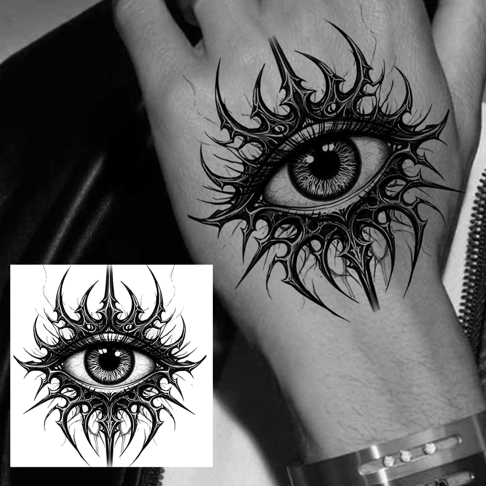 1 Sheet Tribal Eye Temporary Tattoos For Women Men Adults Hands Finger Foot Neck Clavicle Legs Forearm Shank Arm Body Art Makeup, Semi Permanent Temp Fake Tattoo Stickers Waterproof Long Lasting Realistic Tatoos For Festival Party Accessory