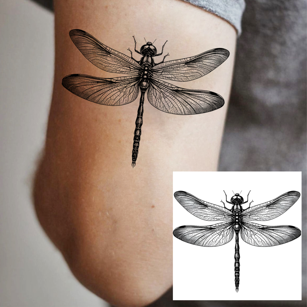 1 Sheet Dragonfly Temporary Tattoos For Women Men Adults Hands Finger Foot Neck Clavicle Legs Forearm Shank Arm Body Art Makeup, Semi Permanent Temp Fake Tattoo Stickers Waterproof Long Lasting Realistic Tatoos For Festival Party Accessory