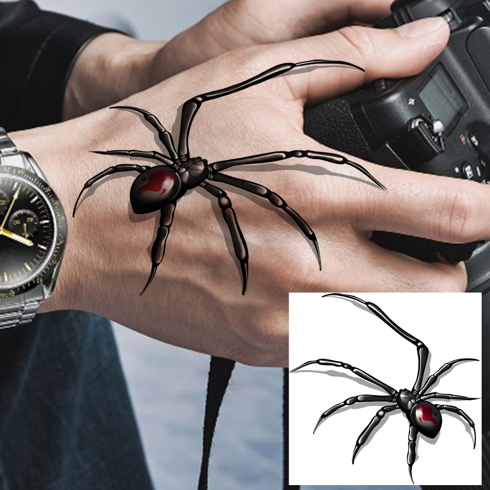 1 Sheet Spider Temporary Tattoos For Women Men Adults Hands Finger Foot Neck Clavicle Legs Forearm Shank Arm Body Art Makeup, Semi Permanent Temp Fake Tattoo Stickers Waterproof Long Lasting Realistic Tatoos For Festival Party Accessory