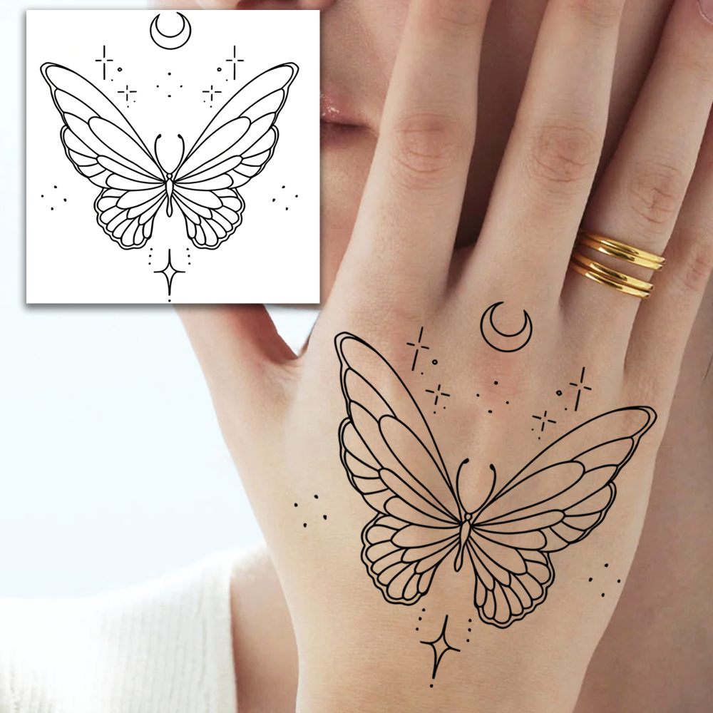 1 Sheet Butterfly Temporary Tattoos For Women Men Adults Hands Finger Foot Neck Clavicle Legs Forearm Shank Arm Body Art Makeup, Semi Permanent Temp Fake Tattoo Stickers Waterproof Long Lasting Realistic Tatoos For Festival Party Accessory