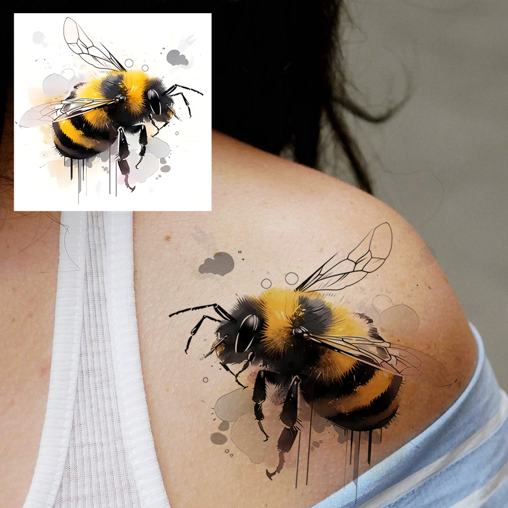 1 Sheet Bee Temporary Tattoos For Women Men Adults Hands Finger Foot Neck Clavicle Legs Forearm Shank Arm Body Art Makeup, Semi Permanent Temp Fake Tattoo Stickers Waterproof Long Lasting Realistic Tatoos For Festival Party Accessory