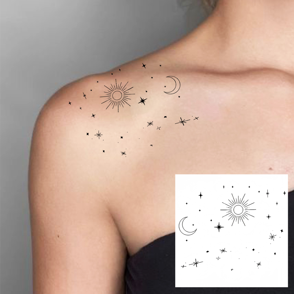 1 Sheet Space Universe Temporary Tattoos For Women Men Adults Hands Finger Foot Neck Clavicle Legs Forearm Shank Arm Body Art Makeup, Semi Permanent Temp Fake Tattoo Stickers Waterproof Long Lasting Realistic Tatoos For Festival Party Accessory