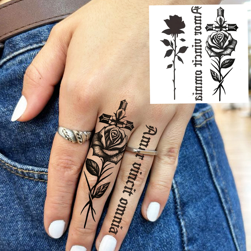 1 Sheet Rose Temporary Tattoos For Women Men Adults Hands Finger Foot Neck Clavicle Legs Forearm Shank Arm Body Art Makeup, Semi Permanent Temp Fake Tattoo Stickers Waterproof Long Lasting Realistic Tatoos For Festival Party Accessory
