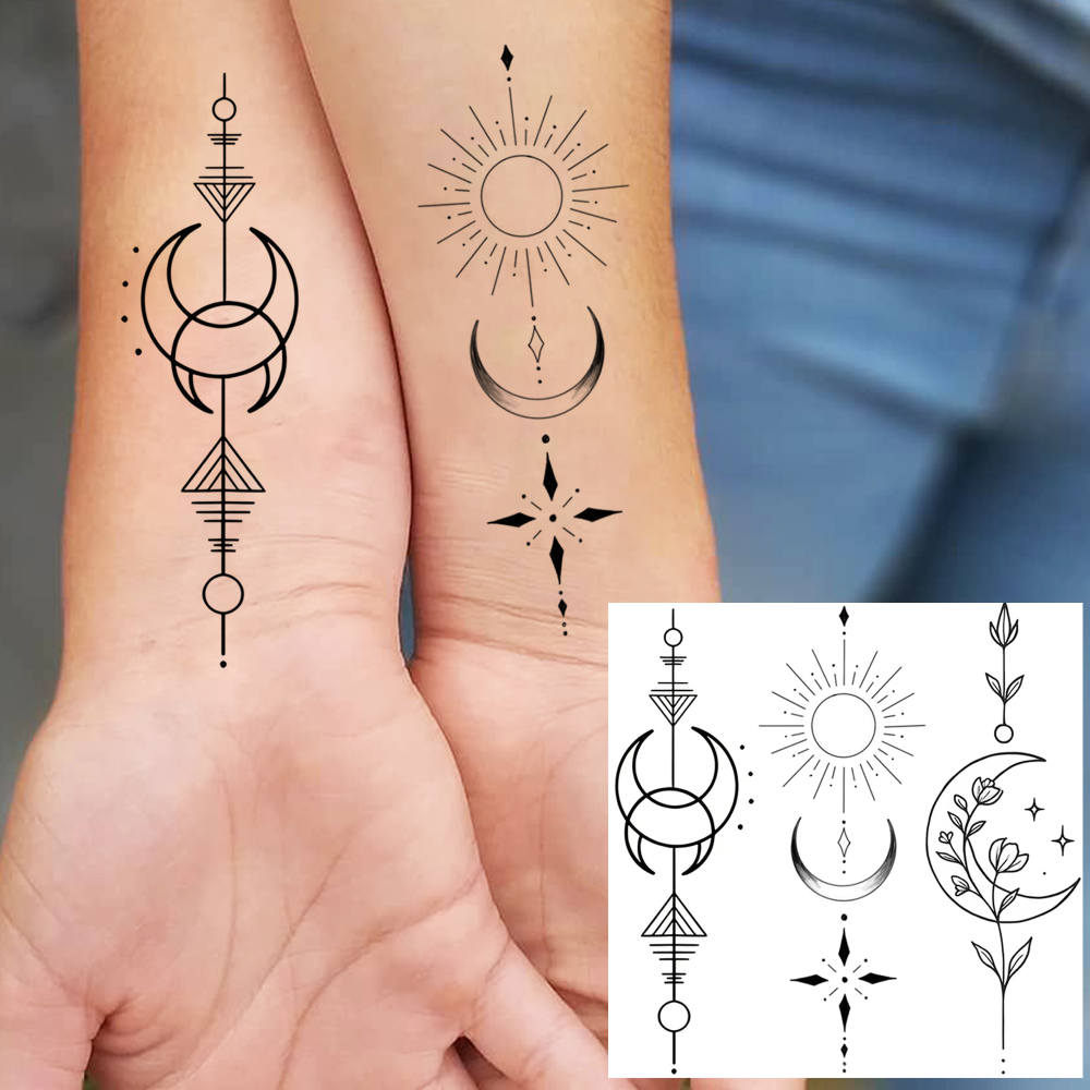 1 Sheet Moon Temporary Tattoos For Women Men Adults Hands Finger Foot Neck Clavicle Legs Forearm Shank Arm Body Art Makeup, Semi Permanent Temp Fake Tattoo Stickers Waterproof Long Lasting Realistic Tatoos For Festival Party Accessory