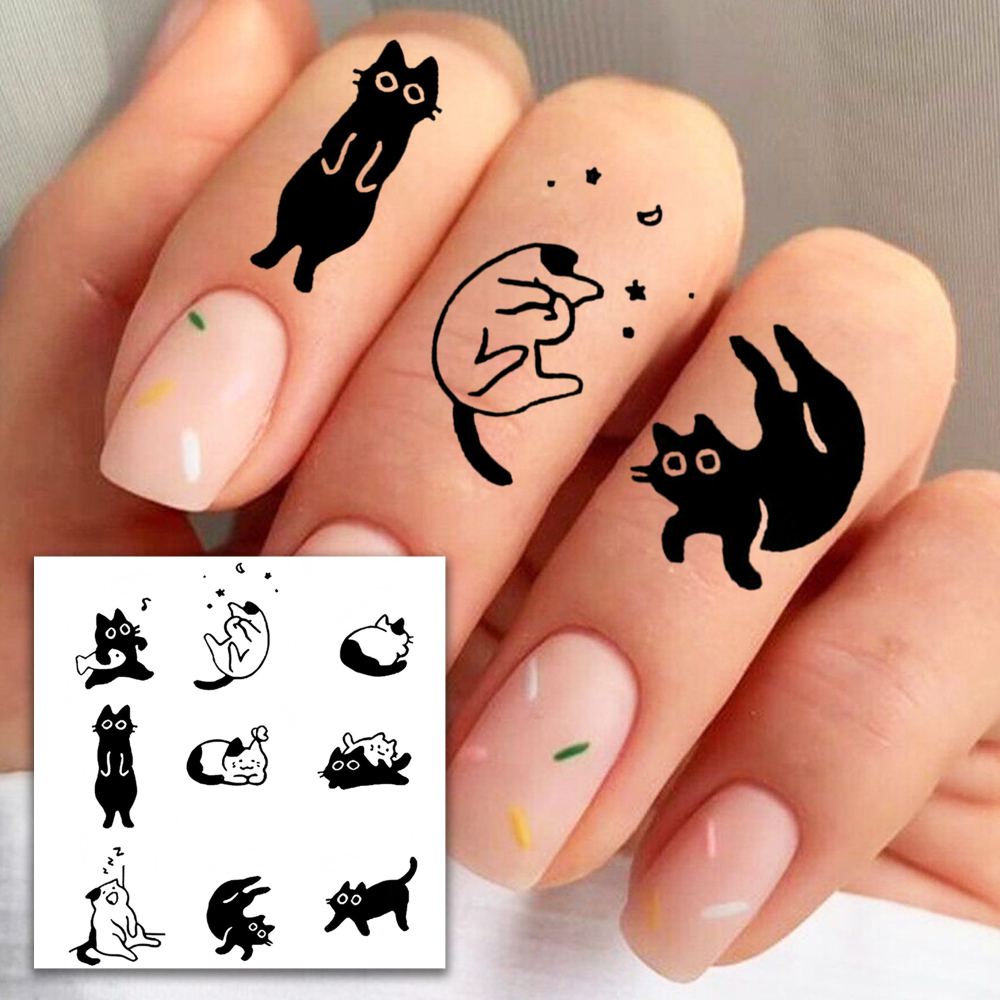 1 Sheet Cat Temporary Tattoos For Women Men Adults Hands Finger Foot Neck Clavicle Legs Forearm Shank Arm Body Art Makeup, Semi Permanent Temp Fake Tattoo Stickers Waterproof Long Lasting Realistic Tatoos For Festival Party Accessory