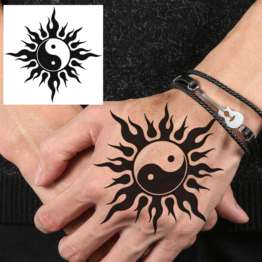 1 Sheet Tai Chi Temporary Tattoos For Women Men Adults Hands Finger Foot Neck Clavicle Legs Forearm Shank Arm Body Art Makeup, Semi Permanent Temp Fake Tattoo Stickers Waterproof Long Lasting Realistic Tatoos For Festival Party Accessory