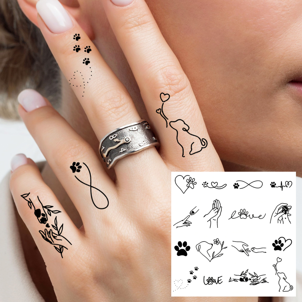1 Sheet Paw Family Temporary Tattoos For Women Men Adults Hands Finger Foot Neck Clavicle Legs Forearm Shank Arm Body Art Makeup, Semi Permanent Temp Fake Tattoo Stickers Waterproof Long Lasting Realistic Tatoos For Festival Party Accessory