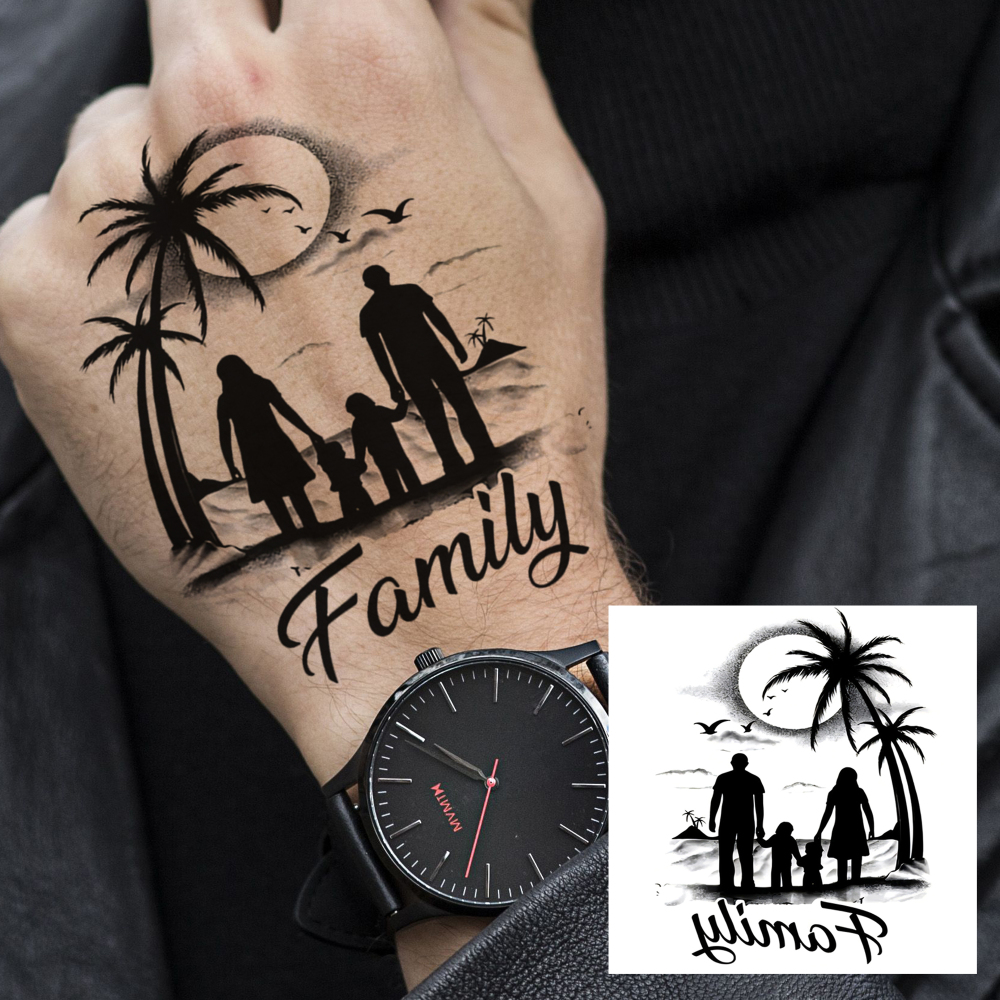1 Sheet Family Temporary Tattoos For Women Men Adults Hands Finger Foot Neck Clavicle Legs Forearm Shank Arm Body Art Makeup, Semi Permanent Temp Fake Tattoo Stickers Waterproof Long Lasting Realistic Tatoos For Festival Party Accessory