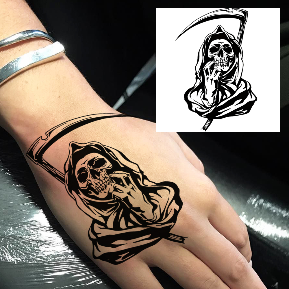 1 Sheet Skull Halloween Temporary Tattoos For Women Men Adults Hands Finger Foot Neck Clavicle Legs Forearm Shank Arm Body Art Makeup, Semi Permanent Temp Fake Tattoo Stickers Waterproof Long Lasting Realistic Tatoos For Festival Party Accessory